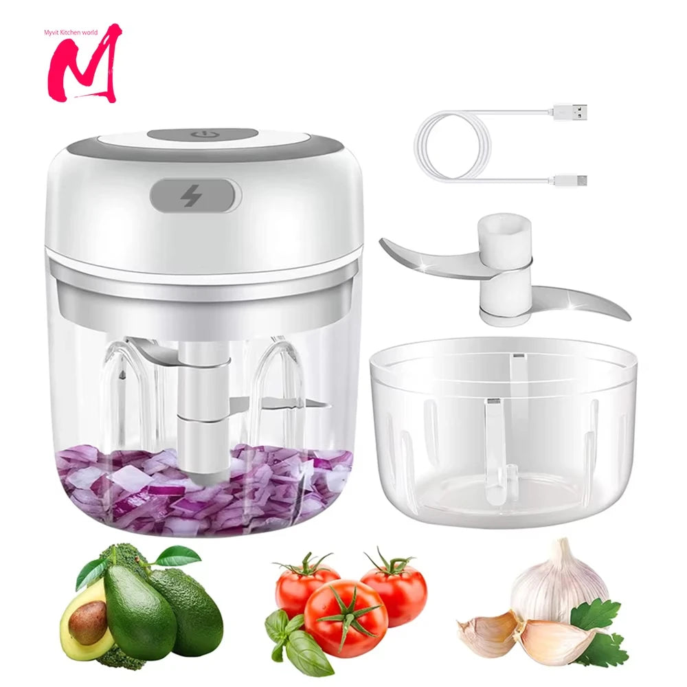 Mini processador de alimentos elétrico USB 250ml picador portátil em fundo branco