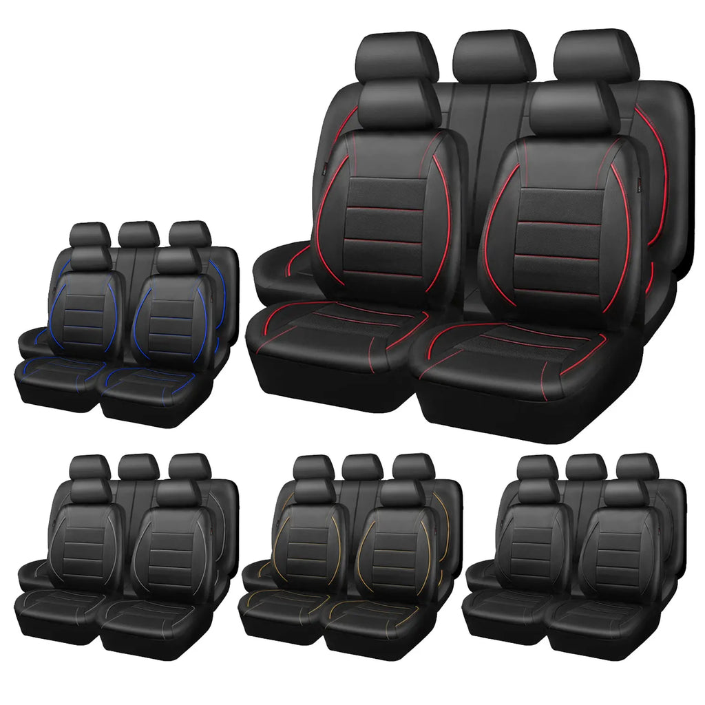 Capa universal para banco de carro em couro impermeável kit 5 bancos em fundo branco