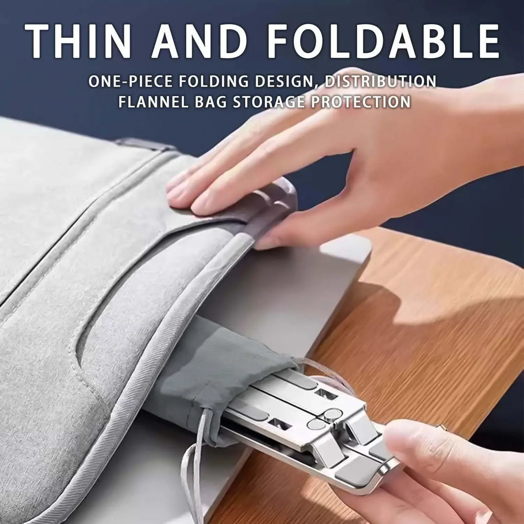 Suporte para notebook ajustável em alumínio dobrável em fundo branco