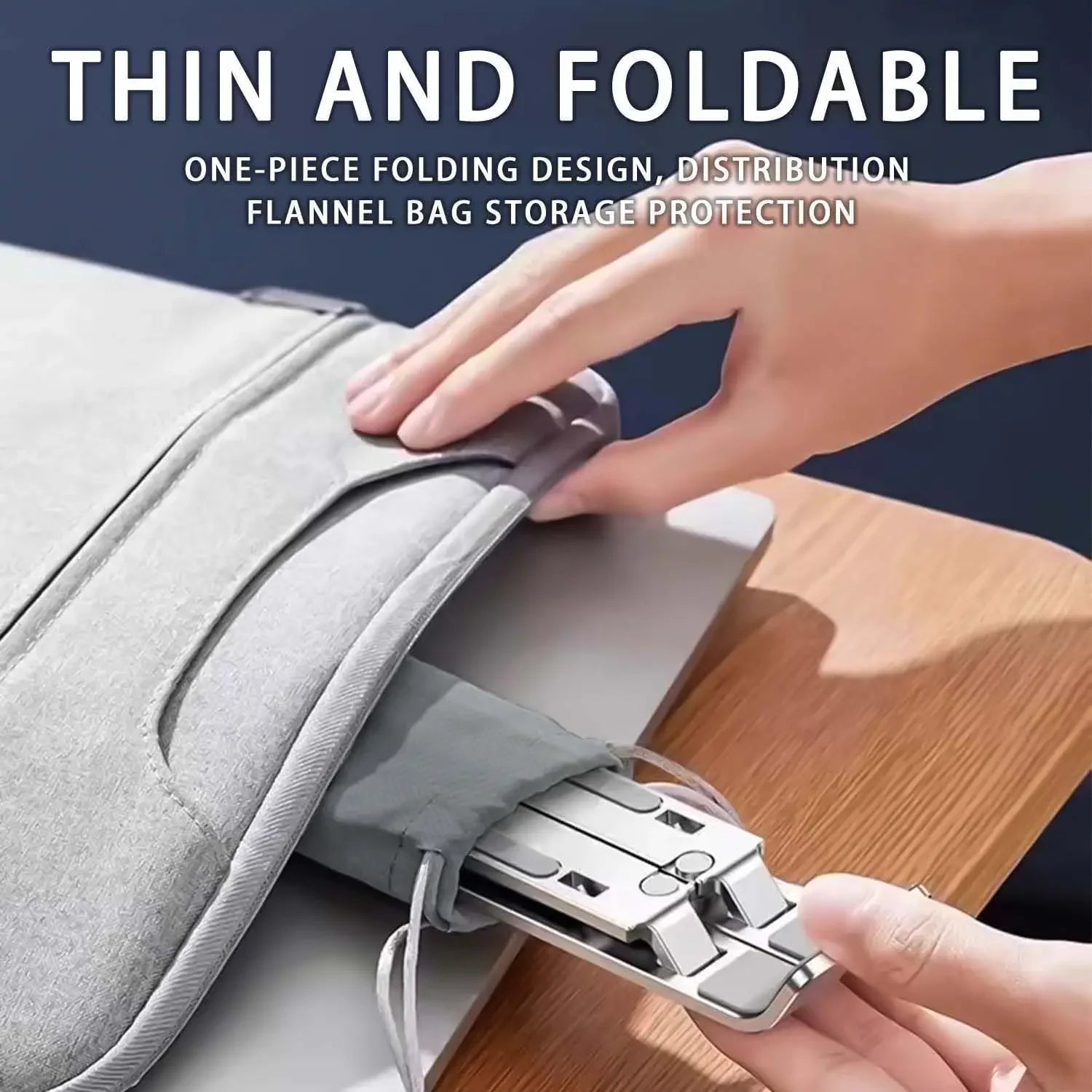 Suporte para notebook ajustável em alumínio dobrável em fundo branco