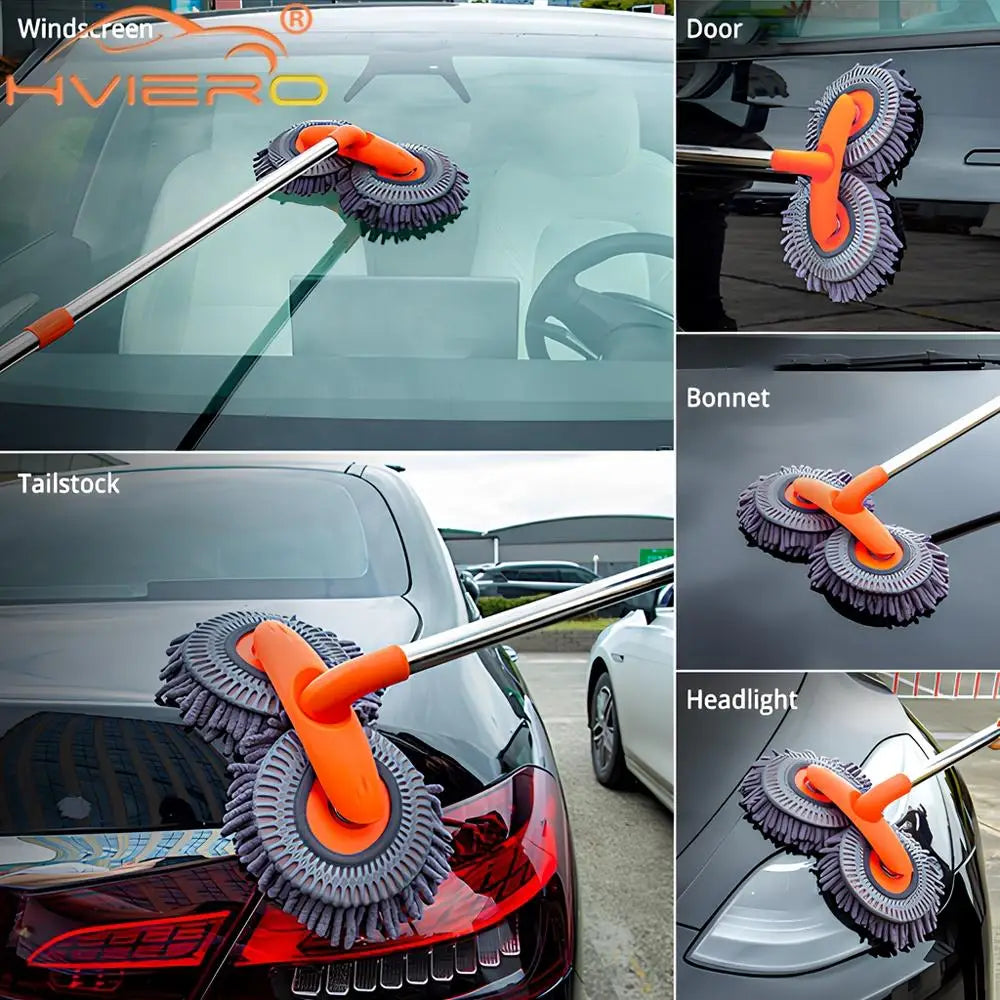 Kit de limpeza automotiva multiuso microfibra com escova e esponja em fundo branco