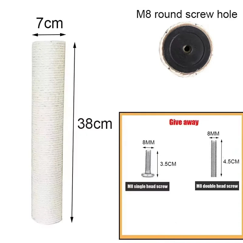 Arranhador para gatos poste com corda sisal e base antiderrapante em fundo branco