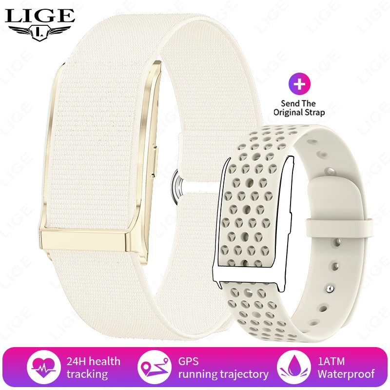 Pulseira fitness inteligente à prova d'água com monitor cardíaco em fundo branco