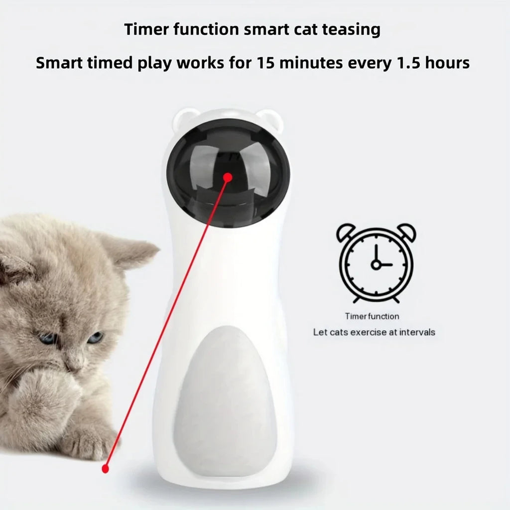 Brinquedo laser automático para gato com timer e movimento giratório em fundo branco