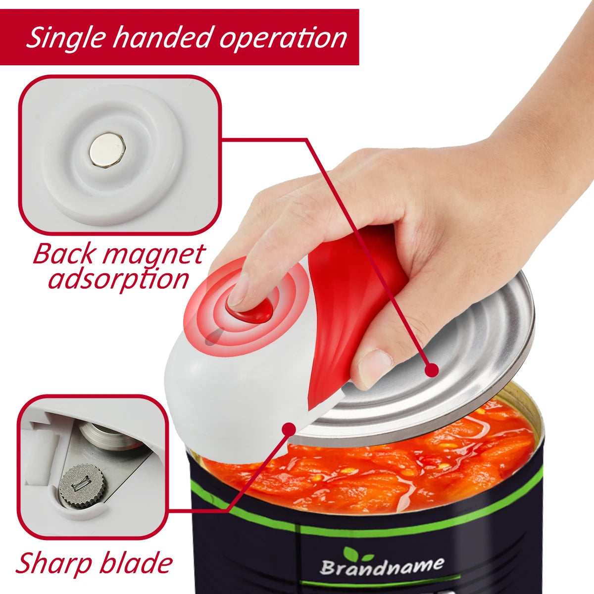Abridor de latas elétrico automático toque único em fundo branco
