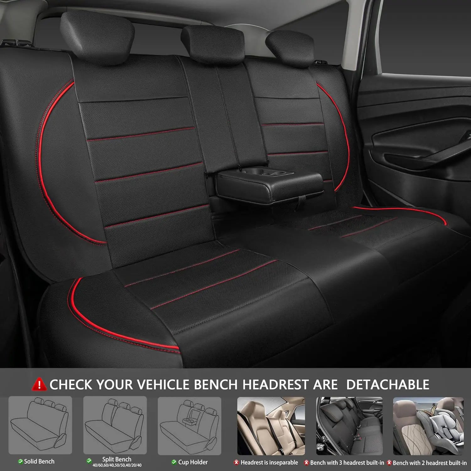 Capa universal para banco de carro em couro impermeável kit 5 bancos em fundo branco