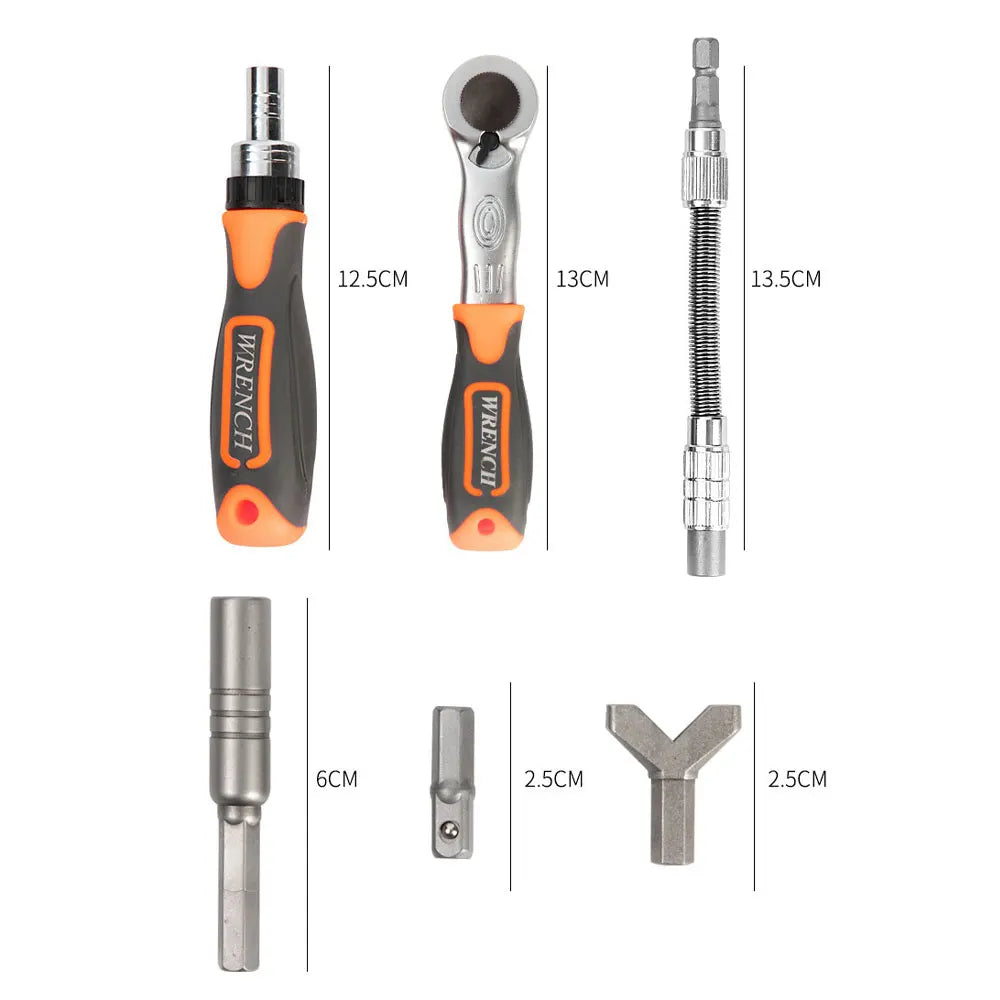 Kit de chaves de fenda e philips catraca profissional 38 peças em fundo branco