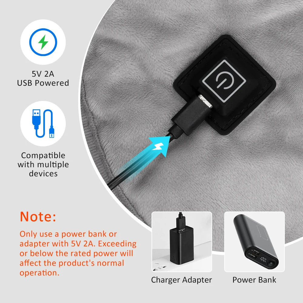 Almofada térmica aquecida USB para pescoço ombro e costas em fundo branco