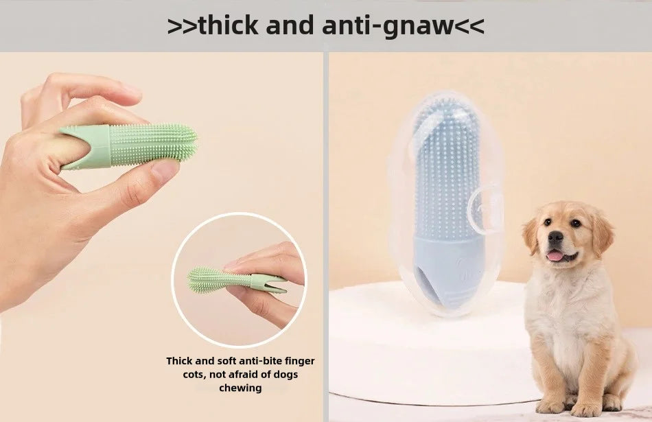 Escova dental dedeira 360 graus de silicone para cães e gatos em fundo branco