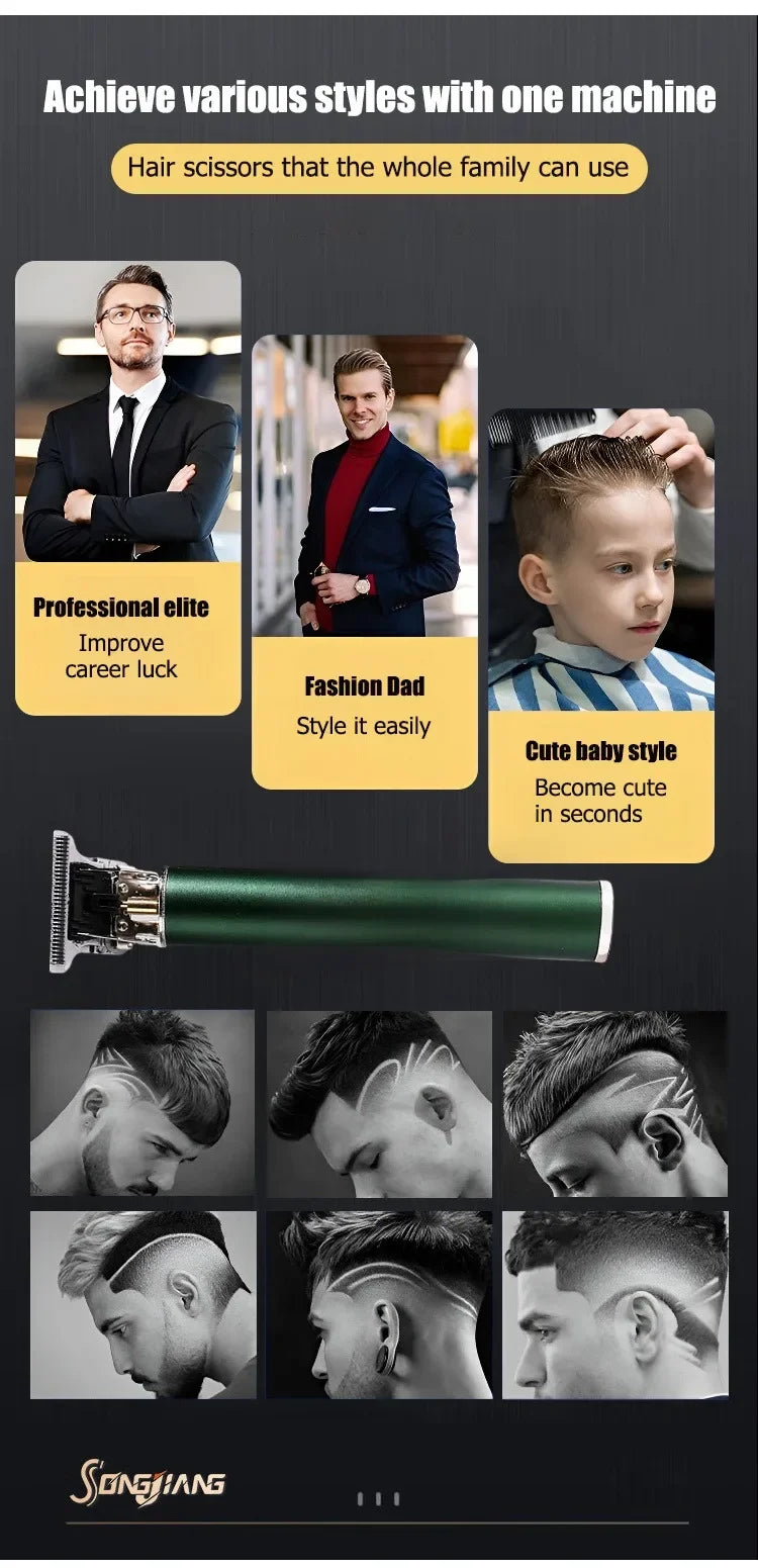 Máquina de cortar cabelo T9 profissional sem fio em fundo branco