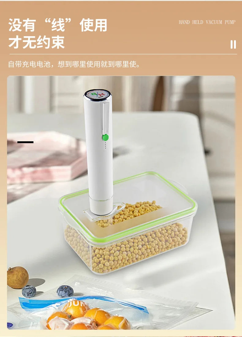 Seladora a vácuo portátil manual elétrica para alimentos em fundo branco