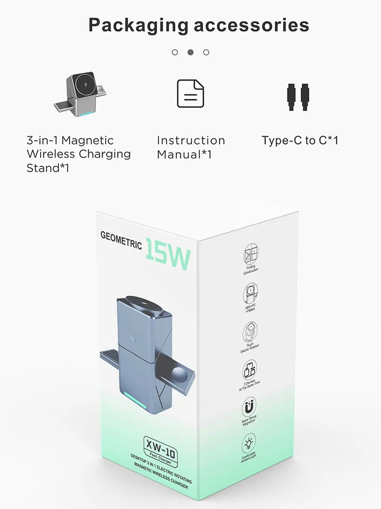 Carregador Sem Fio 3 em 1 Magnético 15W para iPhone, Apple Watch e AirPods - Foto 14
