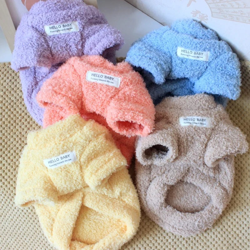 Roupinha suéter de inverno para cães em tricô macio com gola alta em fundo branco