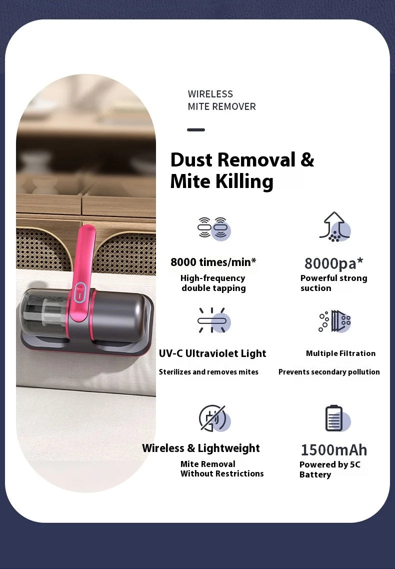 Aspirador de colchão portátil com luz UV 12000Pa em fundo branco