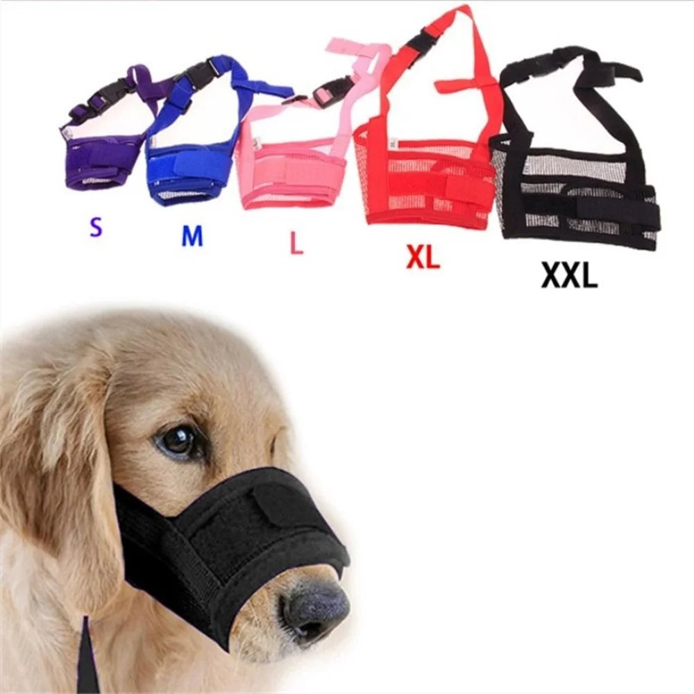 Focinheira ajustável respirável para cães em fundo branco