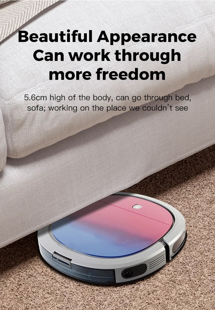 Robô aspirador inteligente com WiFi e tanque de água em fundo branco