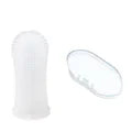 Escova de dedo para cães e gatos em silicone macio para limpeza dental em fundo branco