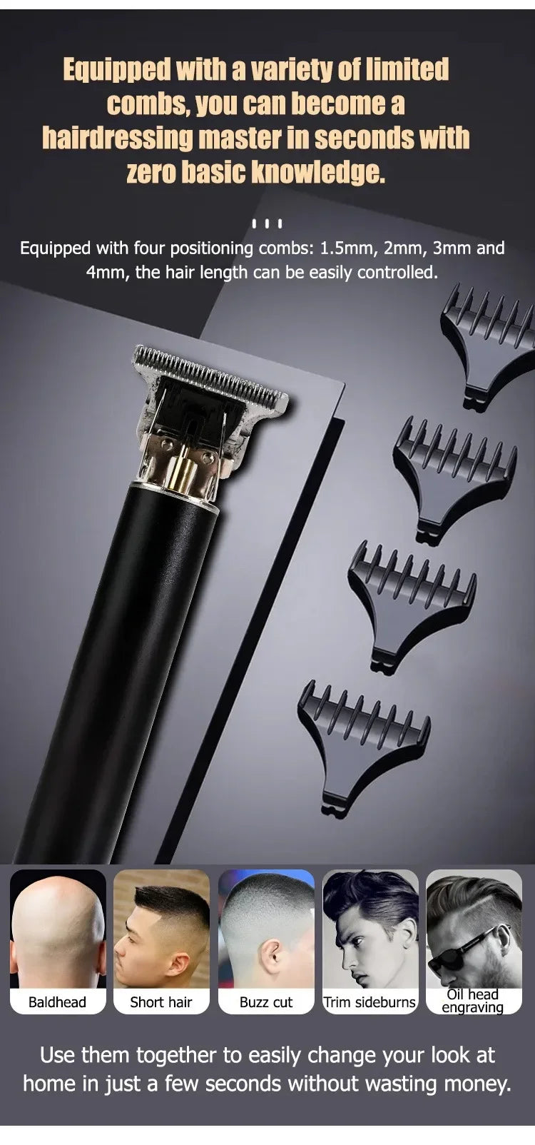 Máquina de cortar cabelo T9 profissional sem fio em fundo branco