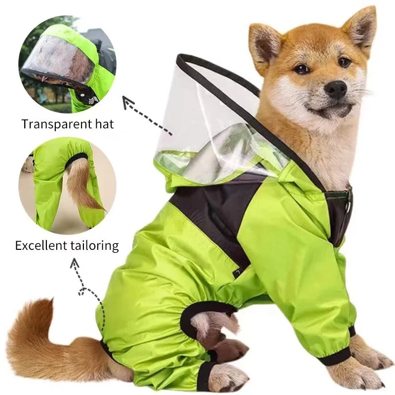 Capa de chuva impermeável para cães com capuz em fundo branco