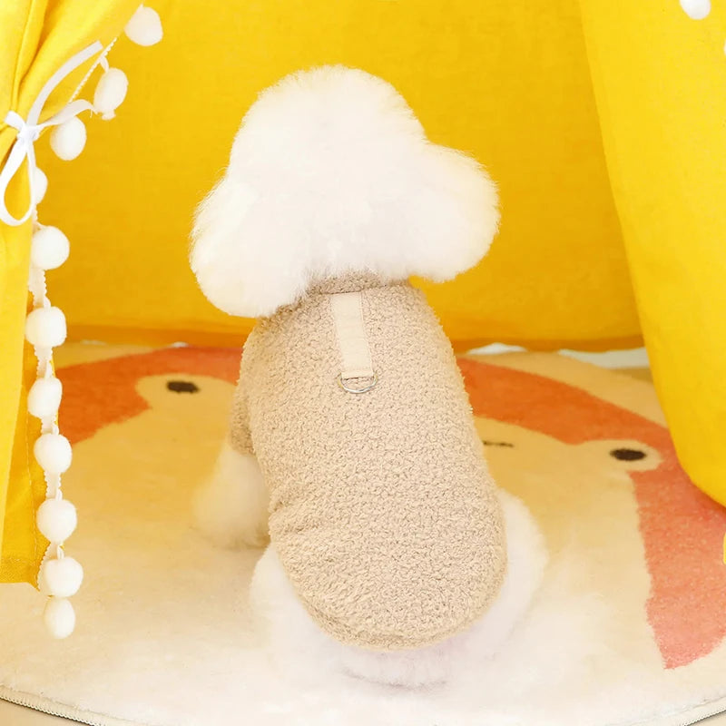 Roupinha suéter de inverno para cães em tricô macio com gola alta em fundo branco