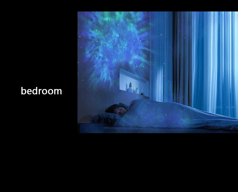 Projetor astronauta galáxia RGB com Bluetooth em fundo branco