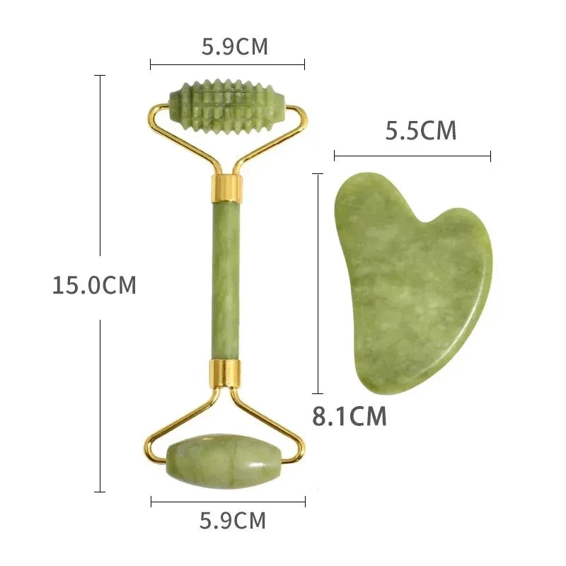 Kit Jade Roller e Gua Sha de pedra natural para massagem facial lifting