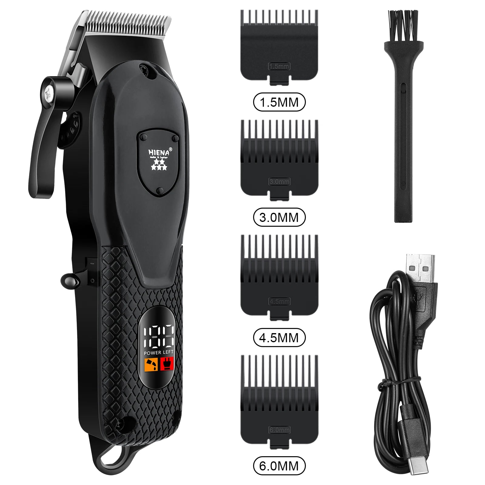 Aparador de barba elétrico profissional recarregável em fundo branco