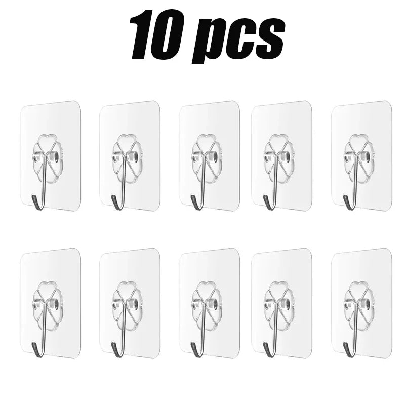 Kit de ganchos adesivos transparentes para parede em fundo branco
