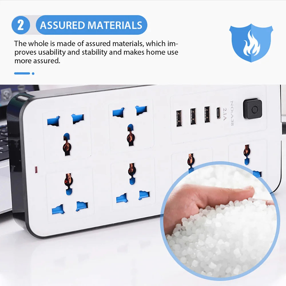 Extensão elétrica régua universal múltiplos plugues bivolt em fundo branco