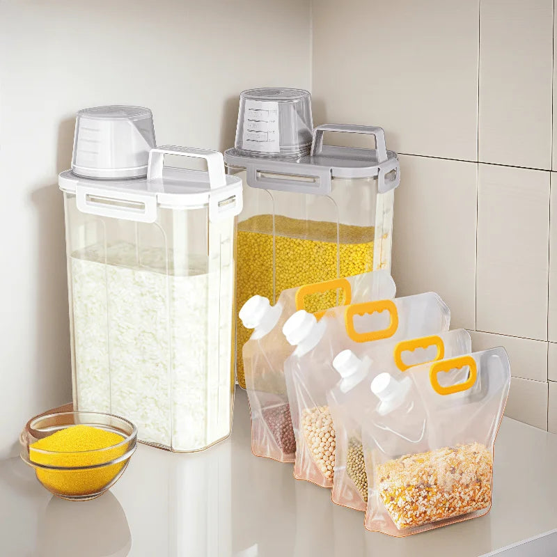 Kit potes herméticos plásticos com tampa 4 peças organizador pantry em fundo branco