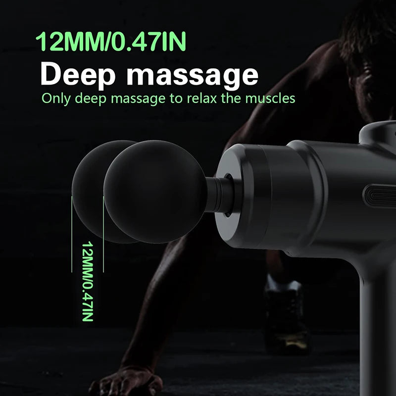 Pistola de massagem muscular elétrica profunda recarregável em fundo branco