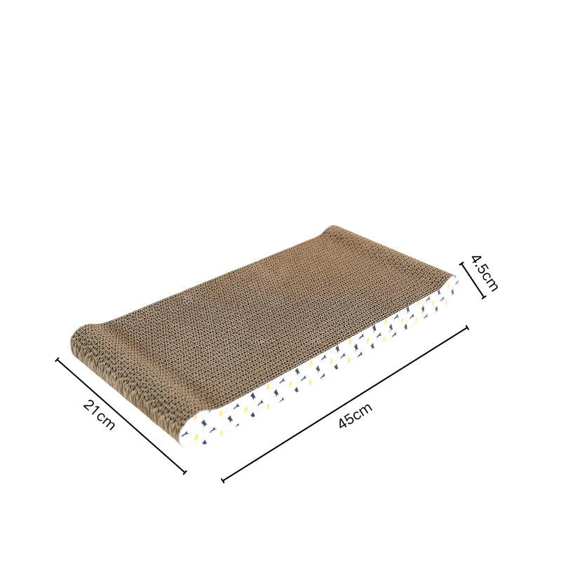 Arranhador de papelão ondulado formato onda para gatos em fundo branco