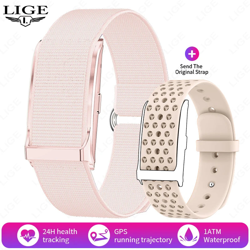 Pulseira fitness inteligente à prova d'água com monitor cardíaco em fundo branco