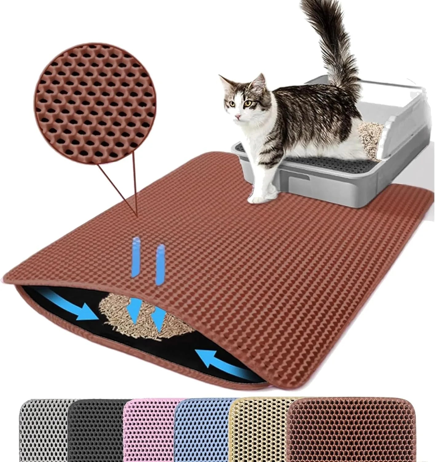 Tapete captador de areia dupla camada impermeável para caixa de gato em fundo branco