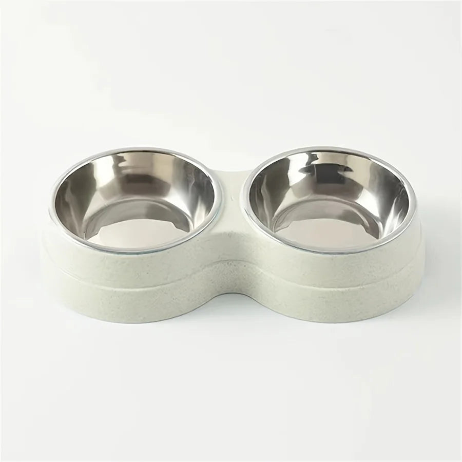 Tigela dupla aço inox para pet antiderrapante em fundo branco