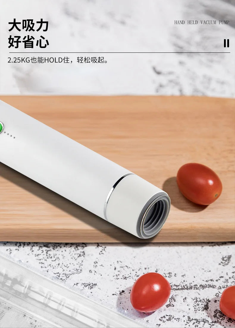 Seladora a vácuo portátil manual elétrica para alimentos em fundo branco