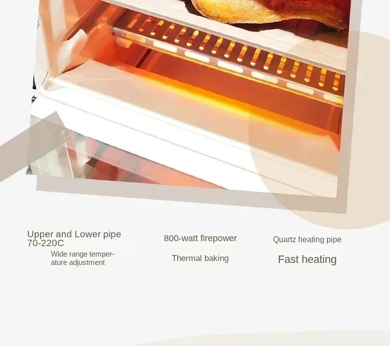 Forno Elétrico Retrô 12L Multifuncional com Timer e Controle de Temperatura - Foto 13