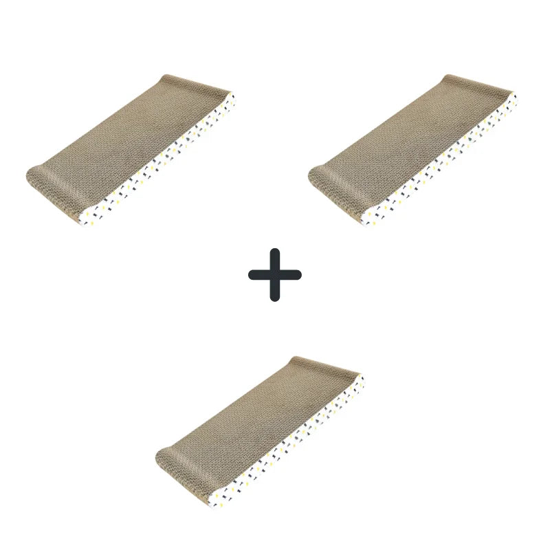 Arranhador de papelão ondulado formato onda para gatos em fundo branco