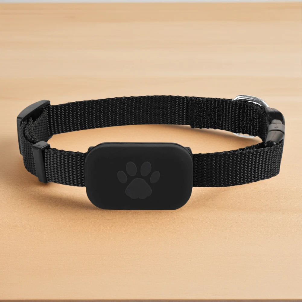 Rastreador GPS para cães e gatos à prova d'água com coleira ajustável em fundo branco