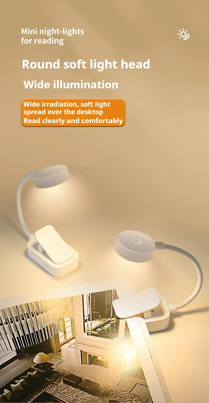 Luminária LED clip ajustável com 3 modos em fundo branco