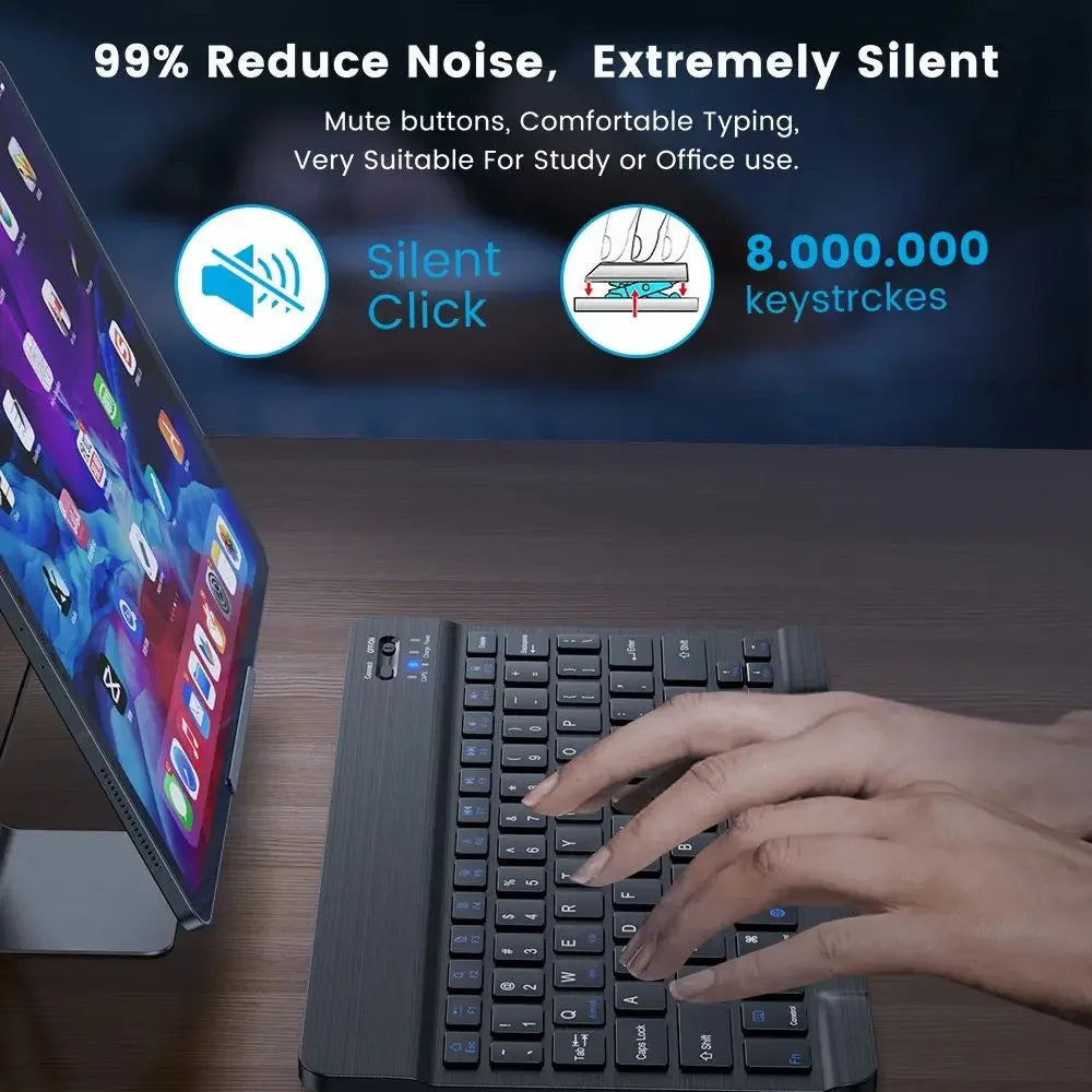 Teclado bluetooth sem fio ultra slim portátil em fundo branco