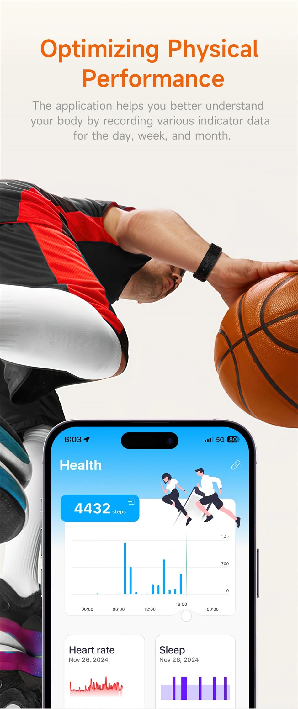 Pulseira fitness inteligente à prova d'água com monitor cardíaco em fundo branco