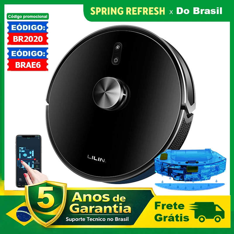 Robô aspirador com mapeamento a laser e função mop 6500Pa em fundo branco