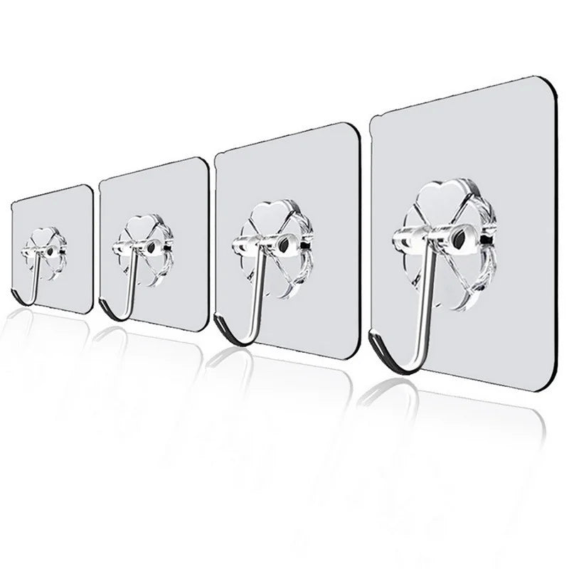 Kit de ganchos adesivos transparentes para parede em fundo branco