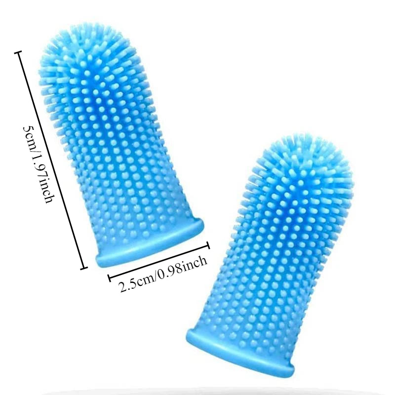 Escova de dedo para cães e gatos em silicone macio para limpeza dental em fundo branco
