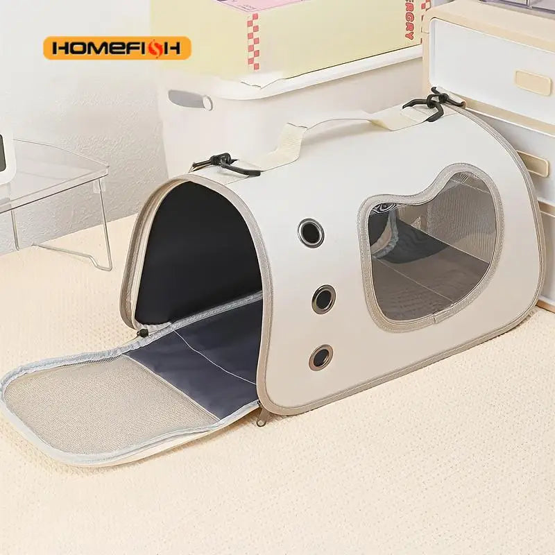Bolsa transporte portátil para gatos e cães pequenos respirável em fundo branco