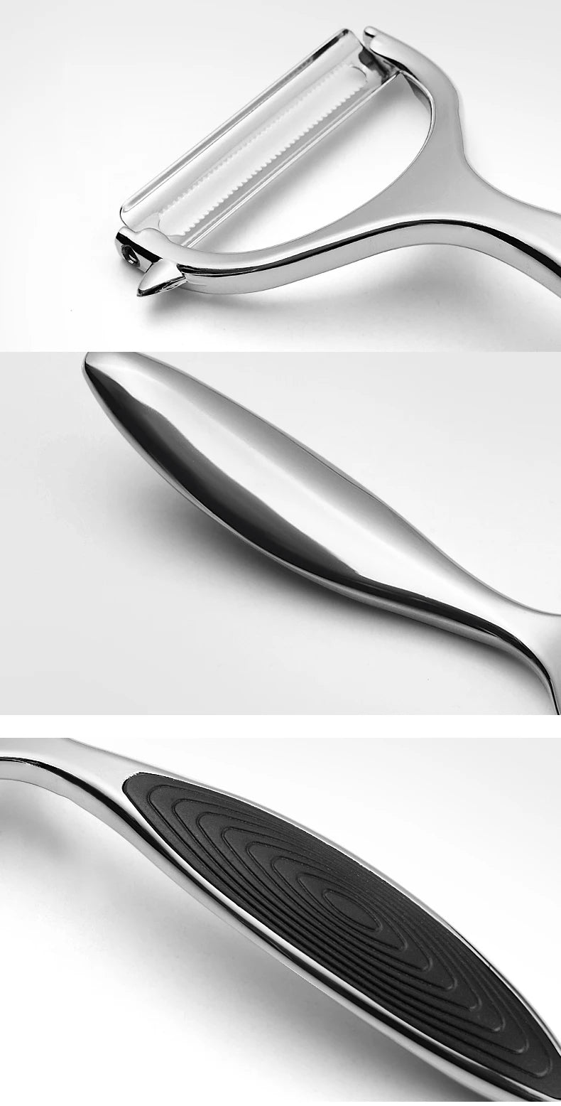 Descascador multifuncional de aço inox com ralador integrado em fundo branco