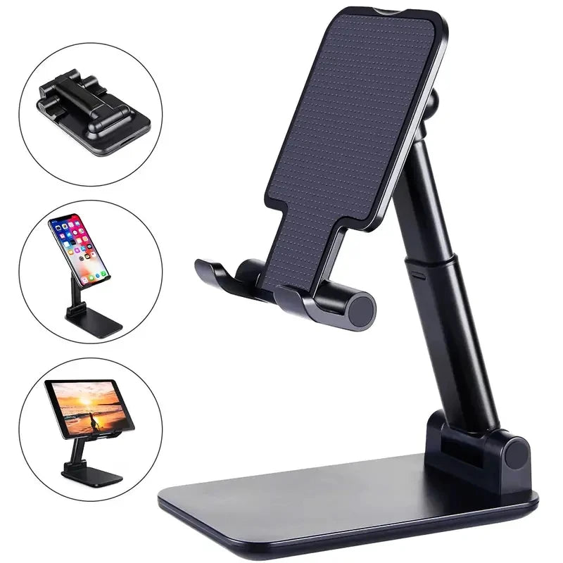 Suporte de celular para mesa ajustável universal com base antiderrapante em fundo branco