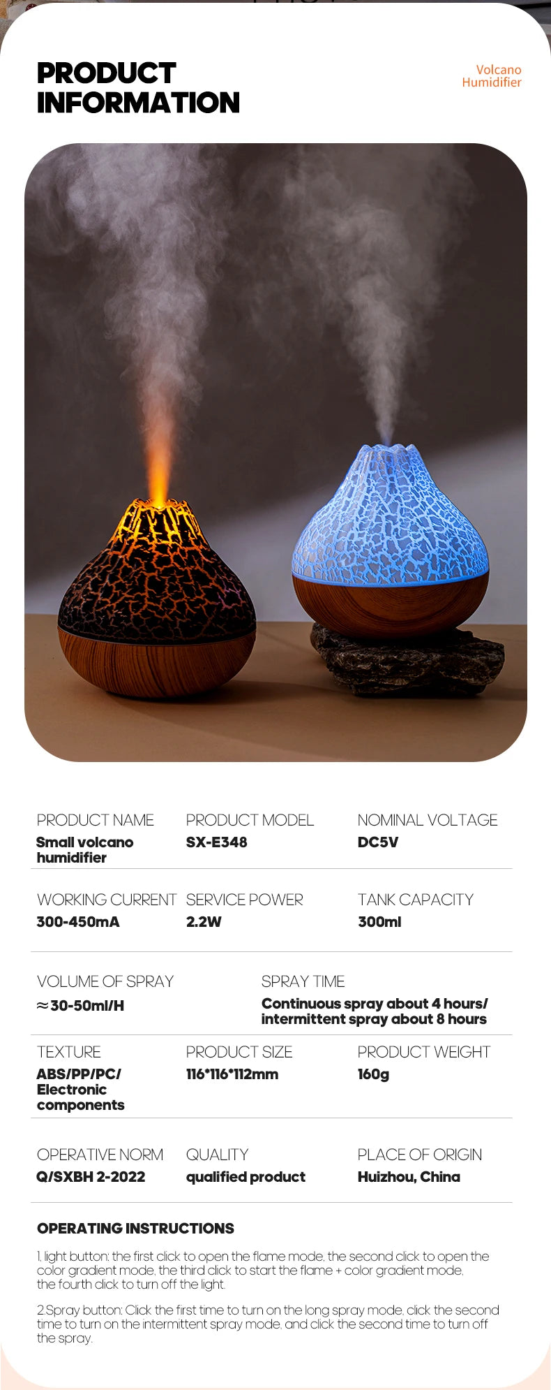 Umidificador de Ar Vulcão 300ml USB com Luz Ambiente - Foto 20