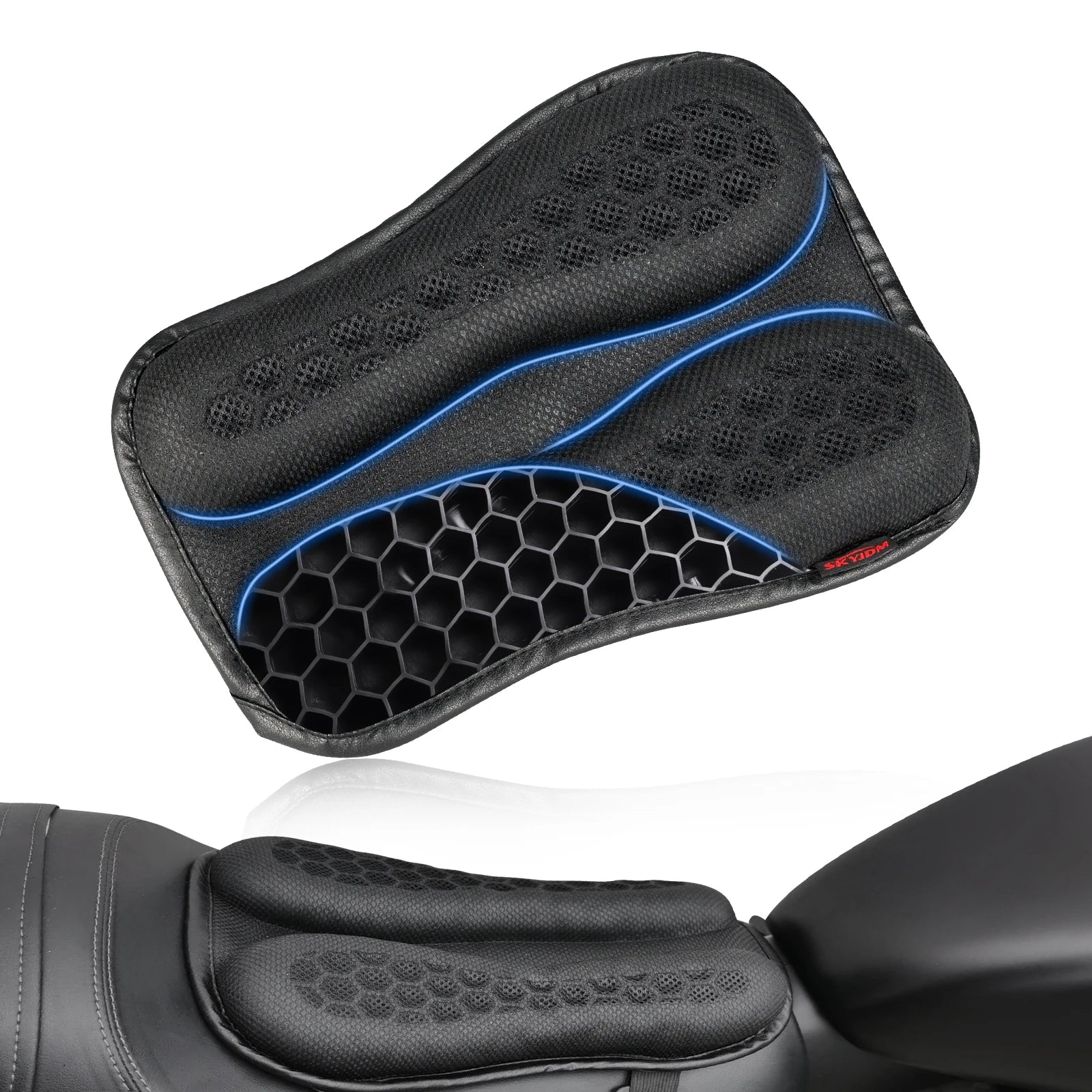 Almofada de gel 3D assento moto antiderrapante em fundo branco